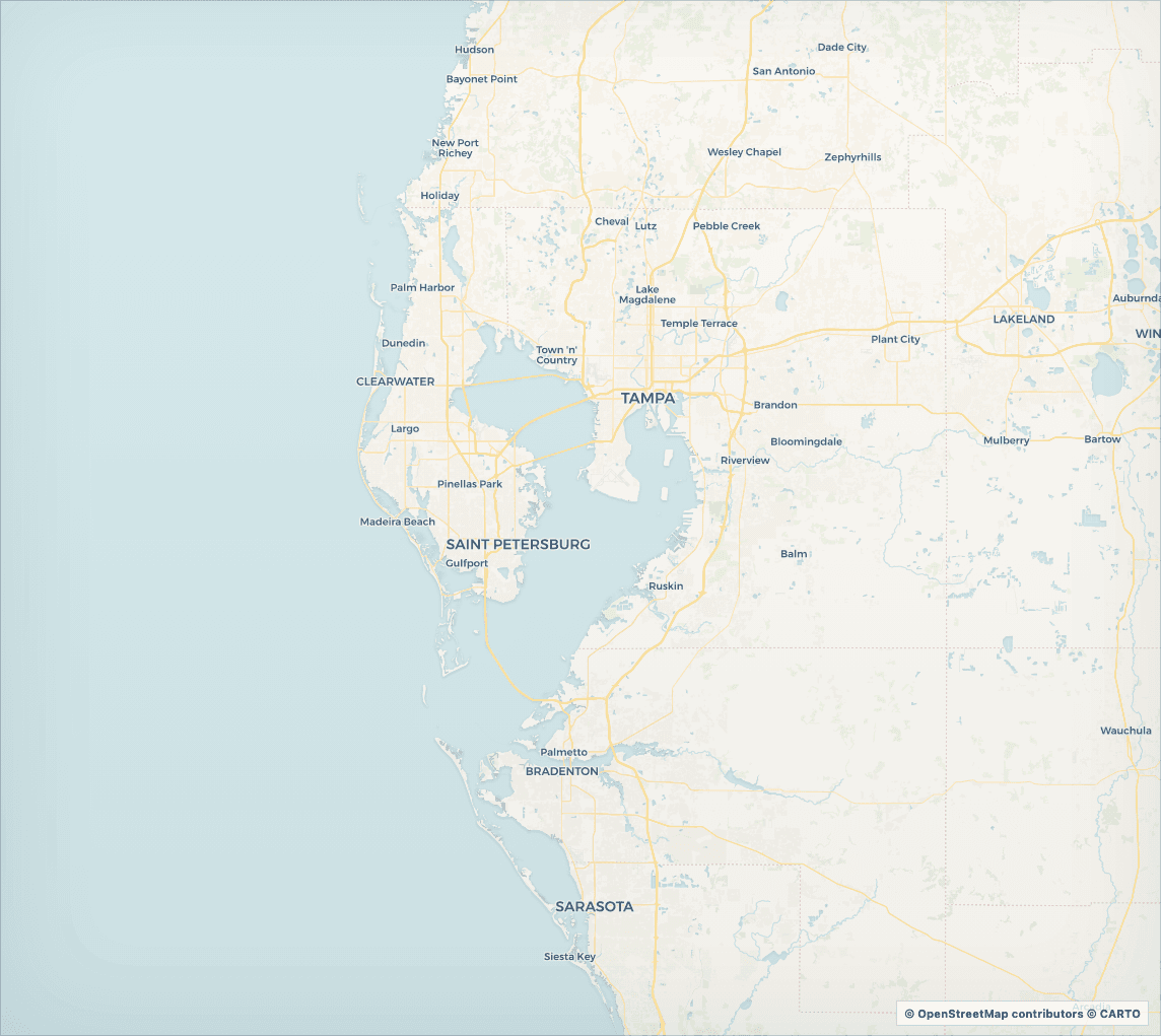 Coordinate map of Amanda LeGault markets along Florida's Gulf Coast